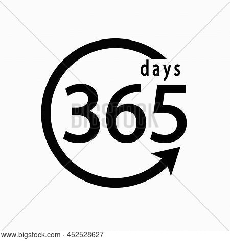 Vector Illustration Of Circle Arrow Symbol With 365 Days On White Background, 365 Days Warranty Conc