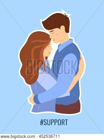 Cute Hugs And Support Concept. A Happy Young Couple. Man And Woman Hugging Each Other, Expressing Ca