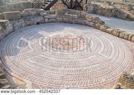 Paphos, Cyprus - April 2, 2022: Mosaic Of House Of Theseus At Archeological Site Nea Pafos, A World 