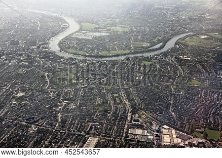 Chiswick And Hammersmith Uk Aerial View. Greater London Urban Landscape.