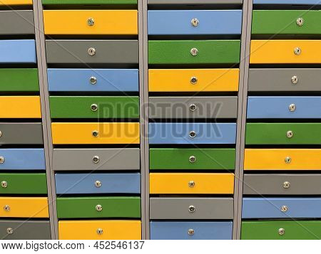 Post Office Box Yellow Mailbox For Rent. Mailbox Boxes For Parcels That The Recipient Can Pick Up Th