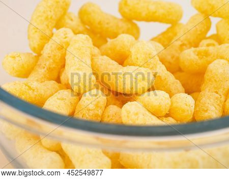 Close-up Of Puffcorns In A Glass Bowl