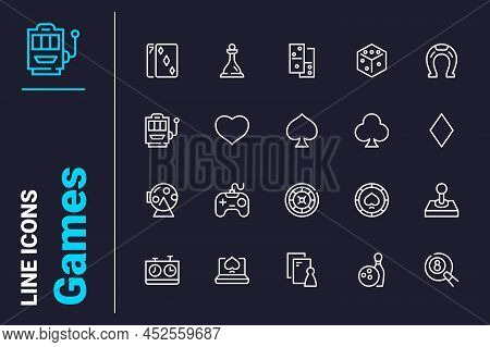Online Video Games For Entertainment Icons Set Vector Illustration. Various Online Games With Compet