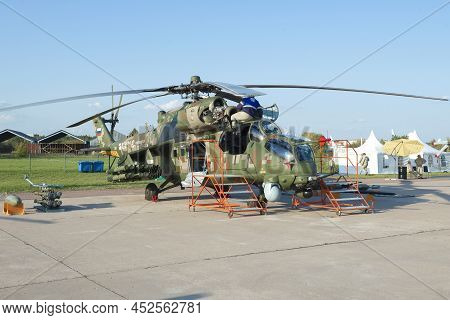 Zhukovsky, Russia - August 30, 2019: Mi-35m Is A Russian Transport And Combat Helicopter Of Round-th