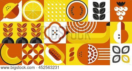Geometric Food. Abstract Minimalistic Organic Food Banner With Brutalistic Shapes And Simple Forms. 