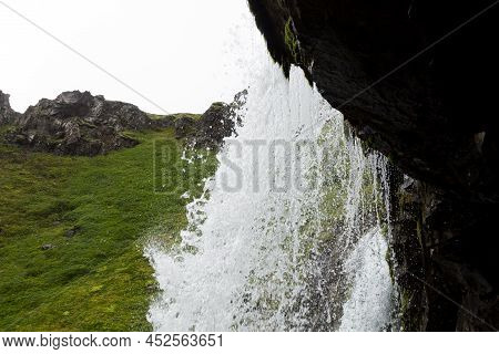 Klifbrekkufossar Falls In Summer Season View, Iceland. Icelandic Landscape.