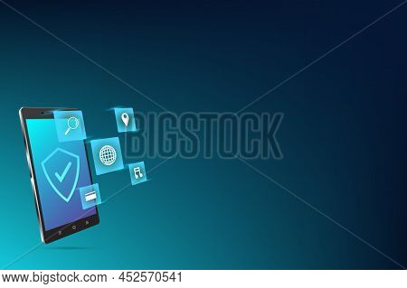 Smartphone Isometric Protection Network Security And Safe Your Data Concept, Cyber Security, Interne