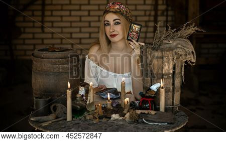 Gypsy Woman With A Tarot Cards At Hands. Ukraine Konotop April 8 - Illustrative Editorial