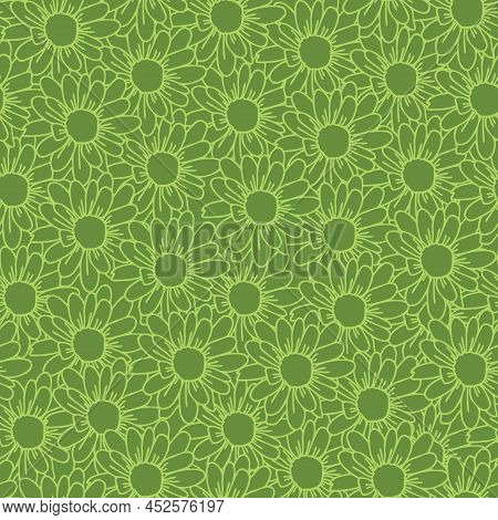 Vector Green Flower Texture Seamless Pattern. Trend Print For Textiles And Wallpaper.