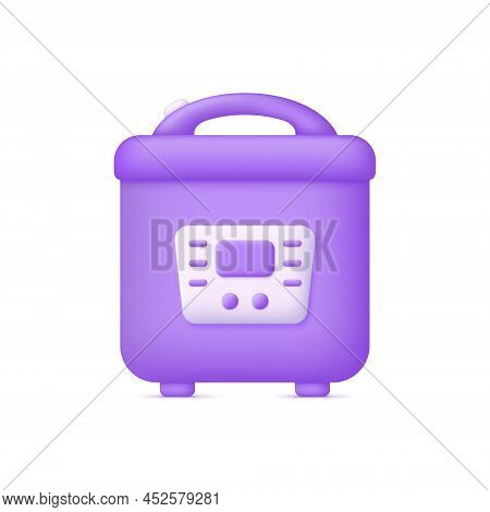 3d Multicooker Isolated On White Background. Automatic Multicooker And Pressure Cooker. Kitchen Conc