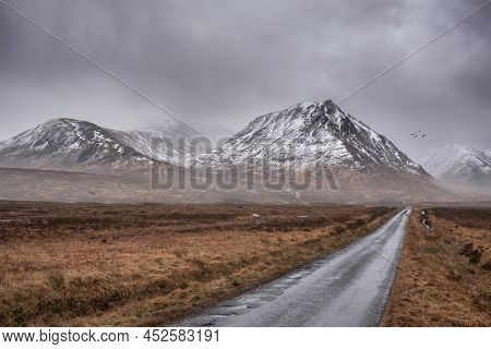 Beautiful Moody Winter Landscape Image Of Lost Valley Etive Mor In Scottish Highlands Wirth Dramatic