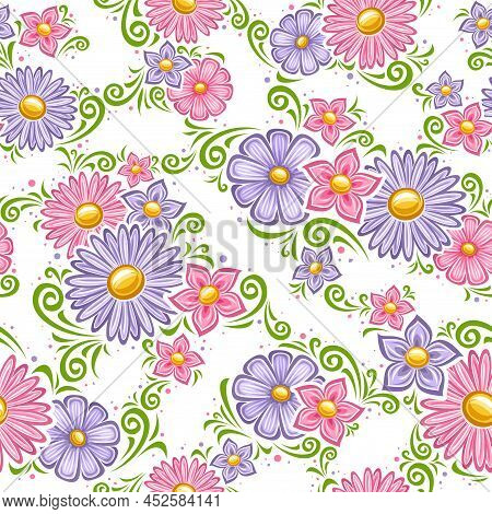 Vector Holiday Flowers Seamless Pattern, Square Repeating Background With Illustration Of Pastel Col