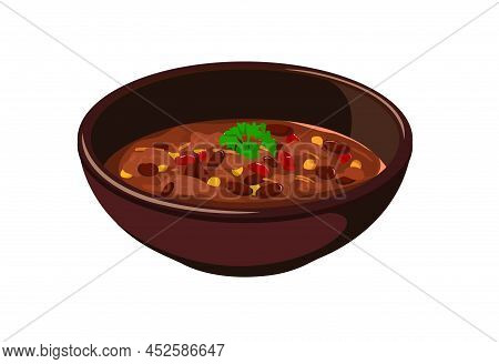 Mexican Chili Con Carne Soup. Mexican Food. A Cup Of Soup. Isolated On White Background. Fast Food. 