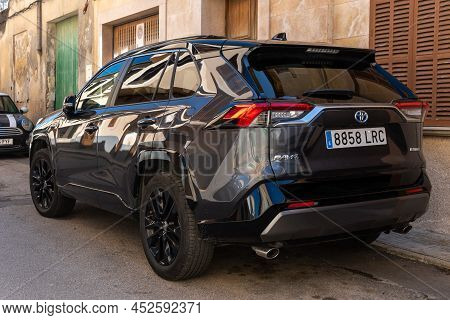 Felanitx, Spain; April 07 2022: Black Toyota Rav4 Sports Car, Parked In The Majorcan Town Of Felanit