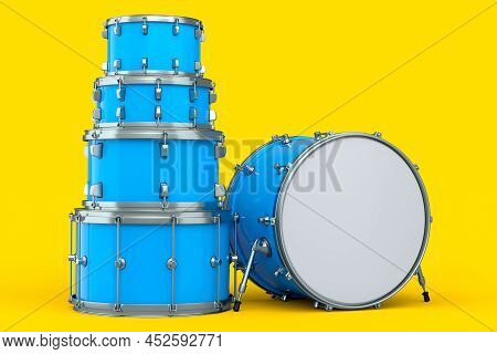 Set Of Realistic Drums Or Drumset On Yellow Background