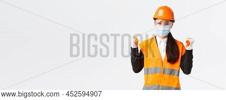Covid-19 Safety Protocol At Enterpise, Construction And Preventing Virus Concept. Successful Winning