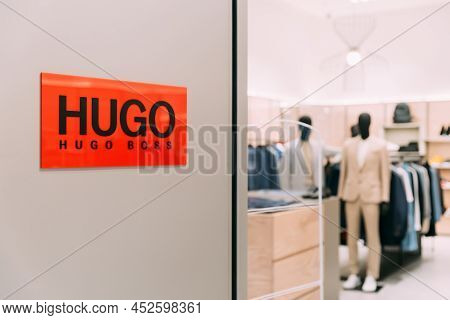Dubai, Uae, United Arab Emirates - May 22, 2021: Logotype Logo Sign Of Hugo Boss Is German Luxury Fa