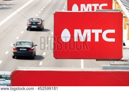 Minsk, Belarus - July 1, 2021: Billboard With Mts Advertising On Streets Of City. The Belarusian-rus