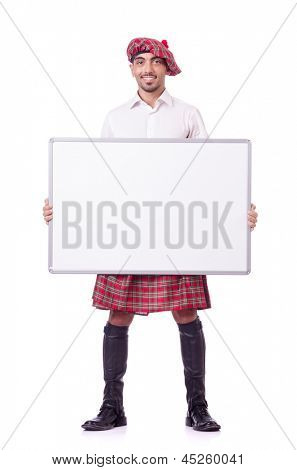 Scotsman mit Blatt Board auf weiß