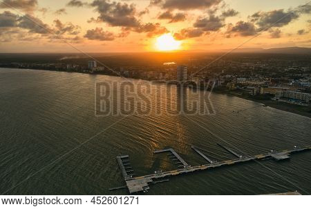 Beautiful Sunset In The Bay Of Tucacas, Falcon - Venezuela. Aerial View.
