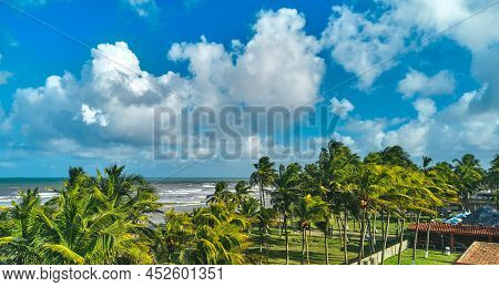 Paradisiacal Place Of Palm Trees And Beach In Tucacas, Venezuela. Aerial View.