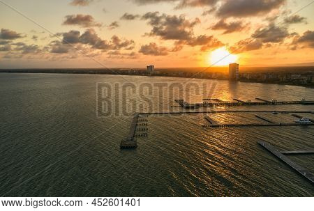 Beautiful Sunset In The Bay Of Tucacas, Falcon - Venezuela. Aerial View.