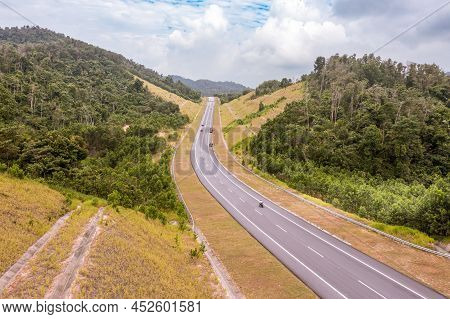 Aerial View Of The New Popular Temiang Pantai Highway. The Highway Went Viral Due To Some Postings I
