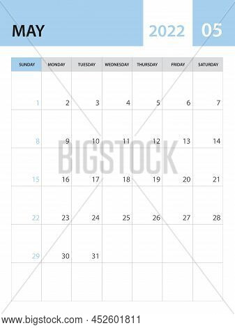 May 2022 Template, Calendar 2022 Template Vector, Planner Monthly Design, Desk Calendar 2022, Wall C