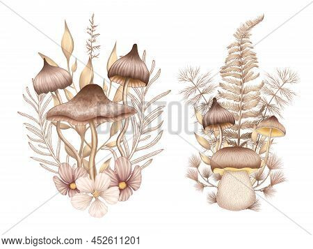 Fantasy Forest Bouquets, Beige Woodland Botanica, Toadstool, Fern, Mushrooms, Mystic Mushrooms Combi