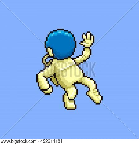 Colorful Simple Vector Flat Pixel Art Illustration Of Cartoon Dancing Or Hovering Astronaut
