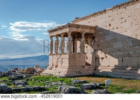 The Caryatid Porch Of The Erechtheion, An Ancient Temple Dedicated To Goddess Athens On The Acropoli
