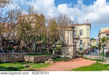 Athens, Greece - March 6 2022: The Choragic Monument Of Lysicrates, In The Historic Plaka Neighborho