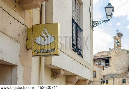 Sepulveda, Spain - September 12, 2021: Santander Bank Branch Office In Sepulveda, A Medieval Village