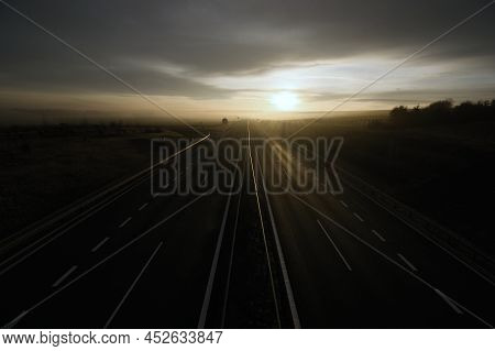 Drouzkovice, Czech Republic - January 02, 2022:  Landscape With D7 High Way Near City Of Chomutov At