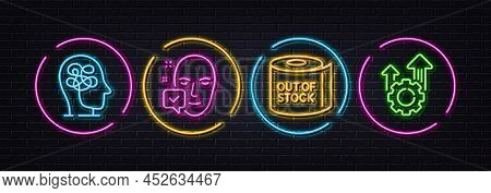 Face Accepted, Toilet Paper And Stress Minimal Line Icons. Neon Laser 3d Lights. Seo Gear Icons. For