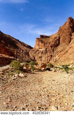 Rocky Red Slopes Of Todra Gorge In The High Atlas Near The Tinghir   ( Tinerhir ) Town. Morocco, Afr