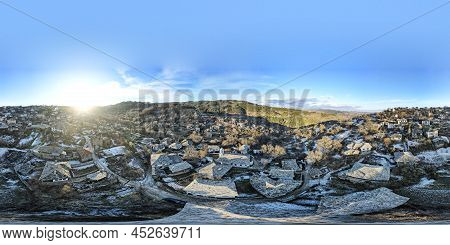 Aerial Panorama Of Village Of Dolen With Authentic Nineteenth Century Houses, Blagoevgrad Region, Bu
