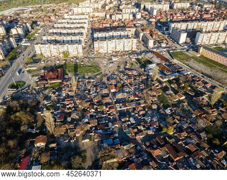 Sunset Aerial View Of Stolipinovo Ghetto Neighborhood In City Of Plovdiv, Bulgaria