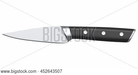 Chef's Kitchen Knife With A Wooden Handle Isolated On White Background.