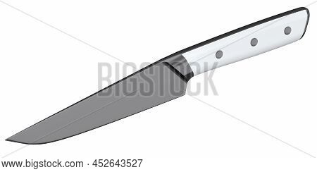 Chef's Kitchen Knife With A Wooden Handle Isolated On White Background.
