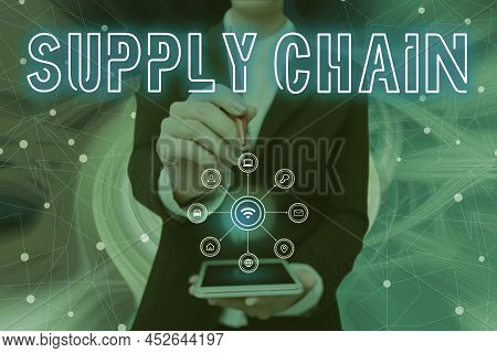 Inspiration Showing Sign Supply Chain. Business Idea System Of Organization And Processes From Suppl