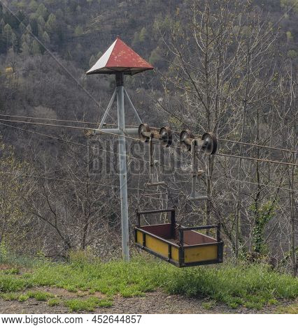 Garden Cable Railway In Bellinzona Town On Slope Hill Over