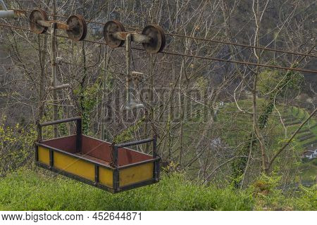Garden Cable Railway In Bellinzona Town On Slope Hill Over