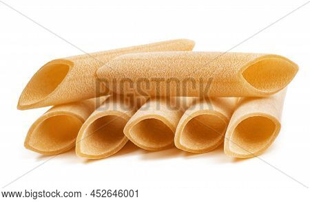 Penne Lisce Pasta Isolated On White Background