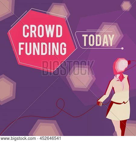 Text Sign Showing Crowd Funding. Business Approach Fundraising Kickstarter Startup Pledge Platform D