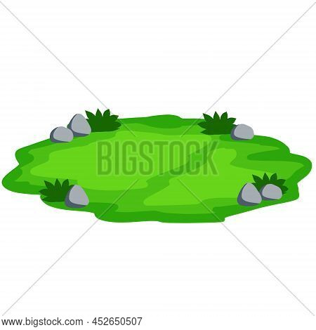 Landscape With Grass, Stones. Element Of Nature And Forests. Flat Cartoon. Platform And Ground. Back