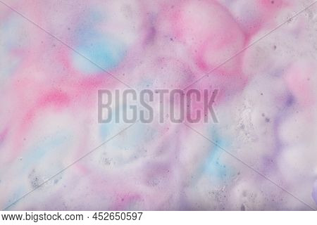 Multi-colored Soap Foam, Like A Colored Cloud. Blurred Texture, Selective Focus. Design Element.