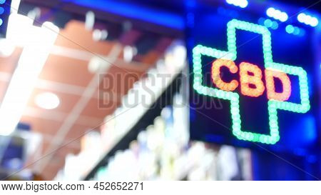 Neon Sign In Smoke Shop, Legalized Cbd Oil Or Medical Cannabis In Store, California Usa. Legal Sale 