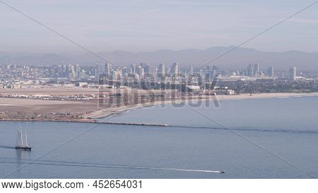 San Diego City Skyline, Cityscape Of Downtown With Highrise Skyscrapers, California Coast, Usa. View