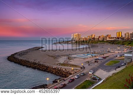 High View Of The Beaches And Buildings Of The City Of Mar Del Plata. Buenos Aires, Argentina